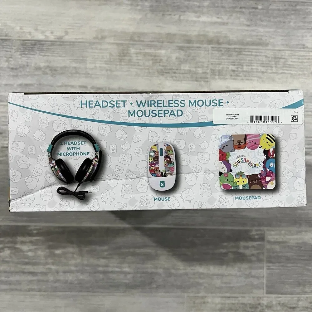 Squishmallows Headsets with Microphone, Wireless Mouse And mouse pad Tech Bundle